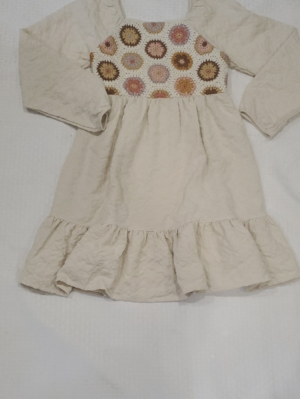 LC Lauren Conrad Cream Dress with Multicolor Crochet Yoke - Picture 3 of 9